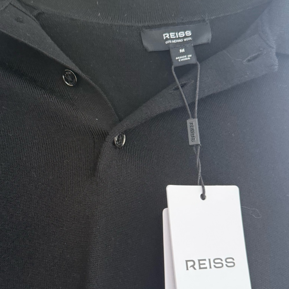 NWT M REISS MERINO WOOL LONG-SLEEVE POLO SHIRT IN BLACK - Picture 6 of 8